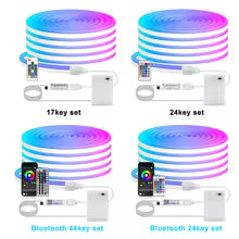 DC5V RGB LED Neon Light AA Battery Powered Bluetooth LED Strip SMD2835 108Leds/m Waterproof Ribbon Tape with Remote Control