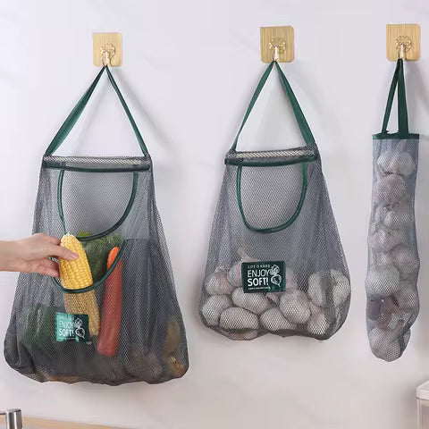 Reusable Storage Bags Kitchen Hanging Mesh Bag Home Fruit And Vegetable Storage Net Bag For Ginger Garlic Potatoes Onions