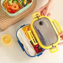 1200ML Double-layer Lunch Box Portable Compartment Food Box Microwave Lunch Box with Spoon Fork Leakproof Camping Food Container